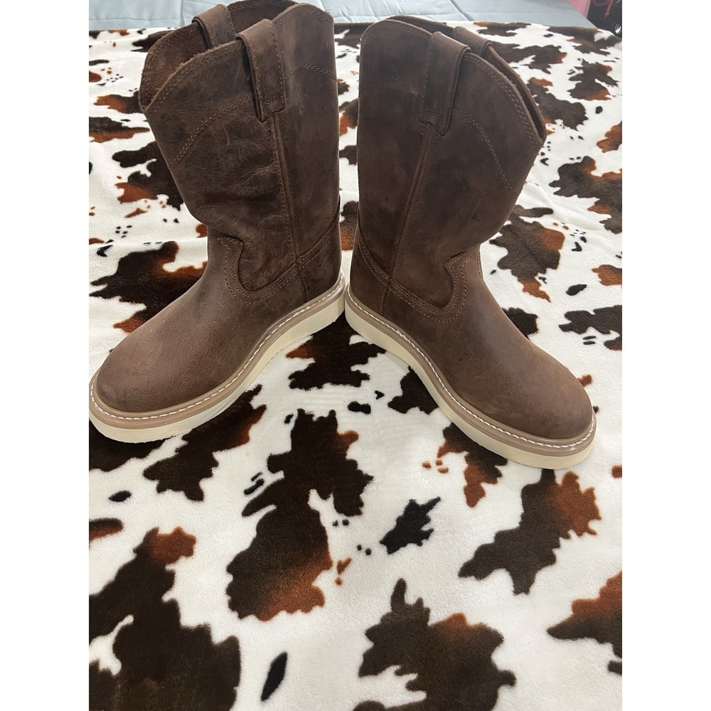 JUSTIN MEN's PULL ON WEDGE Ram 10" Work BOOT BROWN LEATHER Size 9D New - Picture 5 of 10